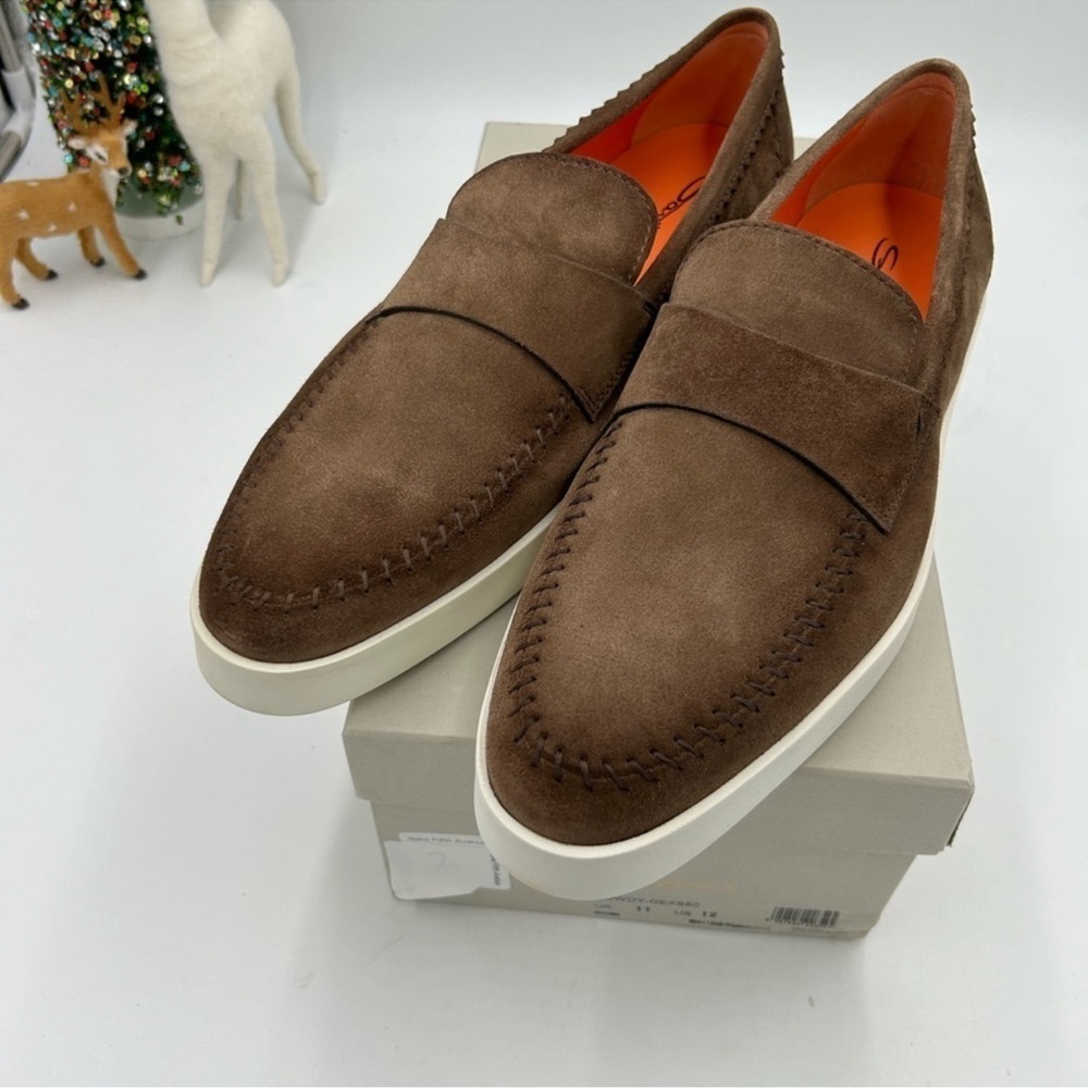 Men’s Santoni Atlantis slip on suede loafers size 12 made in Italy